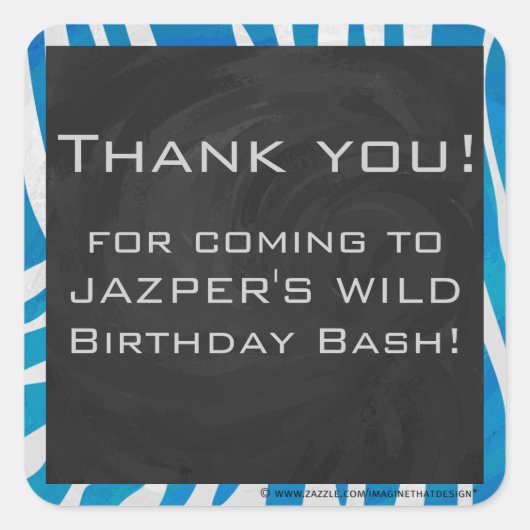 Zebra blauw en wit met monogram vierkante sticker (Voorkant)