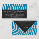Zebra blauw en wit met monogram visitekaartje (Voorkant / Achterkant)