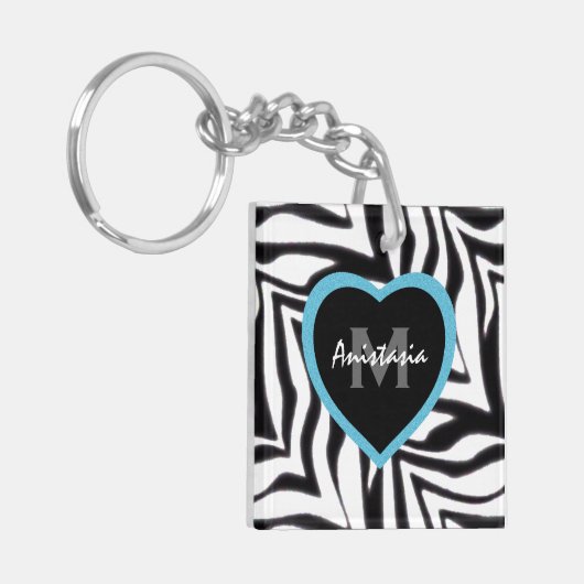 Zebra: Blauw hart: Persoonlijke Sleutelhanger (Voorkant Links)