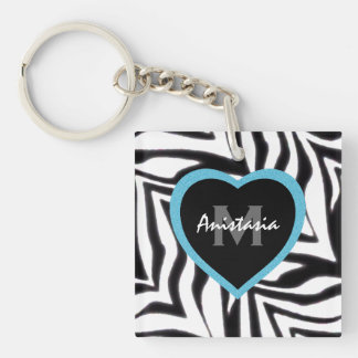 Zebra: Blauw hart: Persoonlijke Sleutelhanger