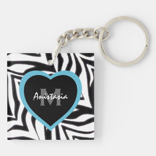 Zebra: Blauw hart: Persoonlijke Sleutelhanger (Achterkant)