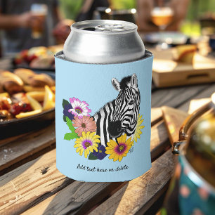 Zebra Blauw Kleurrijk Madeliefje Bloemendierentuin Blikjeskoeler