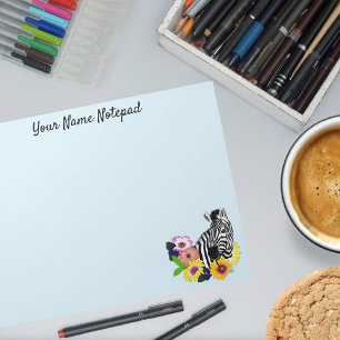 Zebra Blauw Kleurrijk Madeliefje Bloemendierentuin Notitieblok