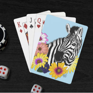 Zebra Blauw Kleurrijk Madeliefje Bloemendierentuin Pokerkaarten
