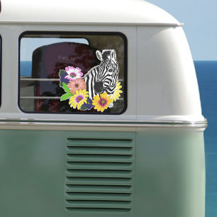 Zebra Blauw Kleurrijk Madeliefje Bloemendierentuin Sticker