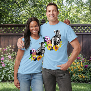 Zebra Blauw Kleurrijk Madeliefje Bloemendierentuin T-shirt