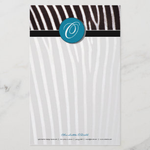 zebra; blauw monogram briefpapier