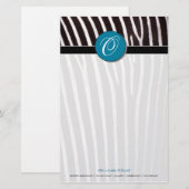 zebra; blauw monogram briefpapier (Voorkant / Achterkant)