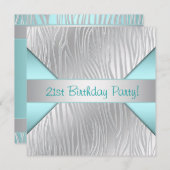 Zebra Blauwgroen Blauw 21ste Verjaardagsfeest Kaart (Voorkant / Achterkant)