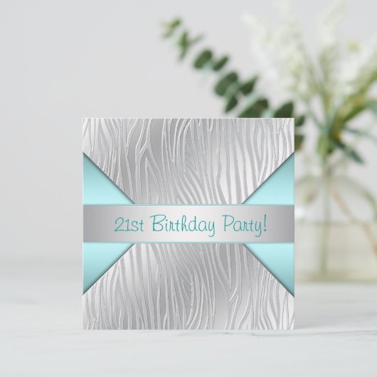 Zebra Blauwgroen Blauw 21ste Verjaardagsfeest Kaart (Staand voorkant)