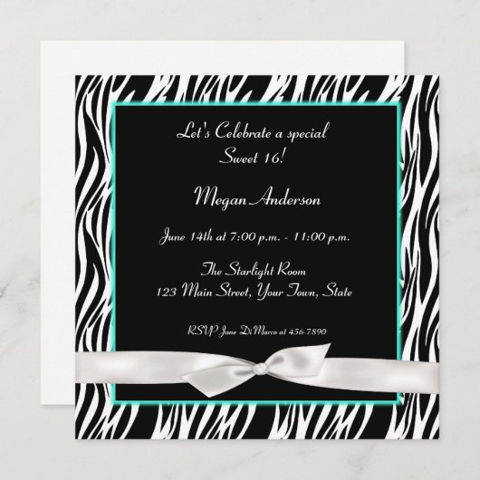 Zebra Blauwgroen Blauw, de Uitnodiging van de Witt (Voorkant / Achterkant)