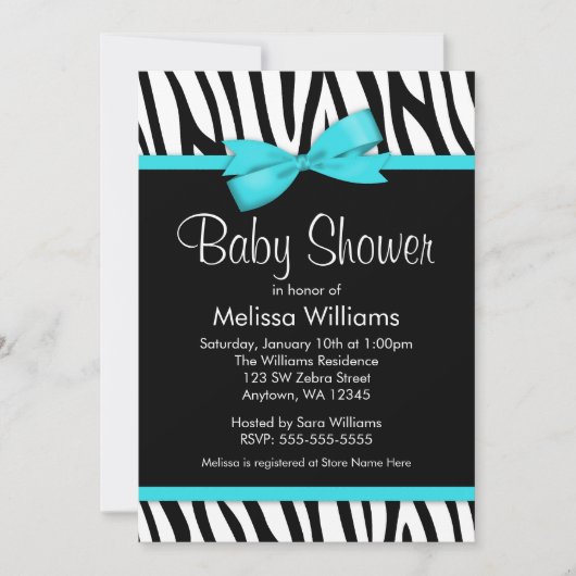 Zebra Blauwgroen blauw gedrukt Baby shower Kaart (Voorkant)