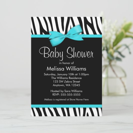 Zebra Blauwgroen blauw gedrukt Baby shower Kaart (Staand voorkant)