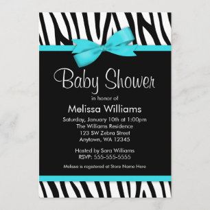 Zebra Blauwgroen blauw gedrukt Baby shower Kaart