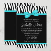 Zebra Blauwgroen blauw gedrukte Bow Bat Mitzvah Ui Kaart (Voorkant / Achterkant)