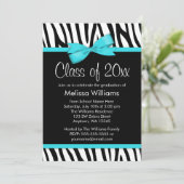 Zebra Blauwgroen blauw gedrukte Bow Graduation Par Kaart (Staand voorkant)