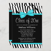 Zebra Blauwgroen blauw gedrukte Bow Graduation Par Kaart (Voorkant / Achterkant)