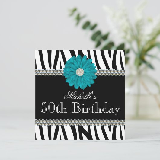 Zebra Blauwgroen Dagen Gedrukte Pareltjes 50e verj Kaart (Staand voorkant)