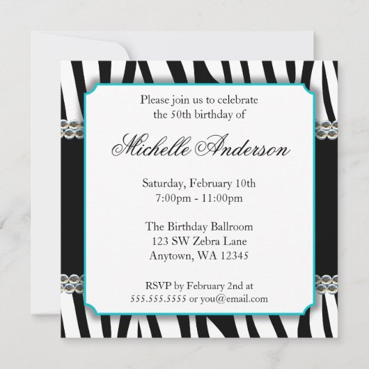 Zebra Blauwgroen Dagen Gedrukte Pareltjes 50e verj Kaart (Achterkant)