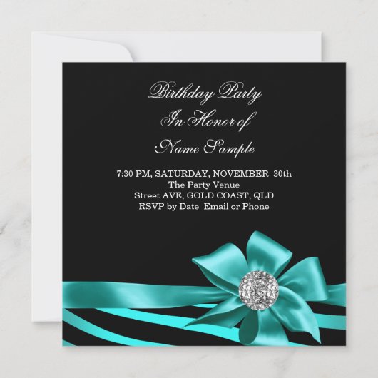 Zebra Blauwgroen Silver Jewel Black Elegant Party Kaart (Achterkant)