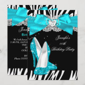 Zebra Blauwgroen Turquoise High Hielsig Birthday Kaart (Voorkant / Achterkant)