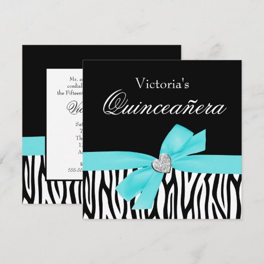 Zebra Blauwgroen uitnodigingen van Bow Diamond Qui (Voorkant / Achterkant)