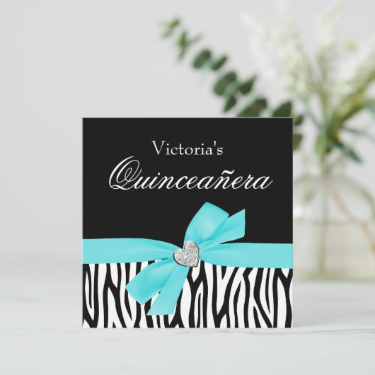 Zebra Blauwgroen uitnodigingen van Bow Diamond Qui (Staand voorkant)