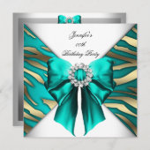 Zebra Blauwgroen Zilver Birthday Party Kaart (Voorkant / Achterkant)