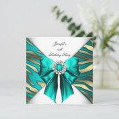 Zebra Blauwgroen Zilver Birthday Party Kaart (Staand voorkant)