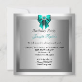 Zebra Blauwgroen Zilver Birthday Party Kaart (Achterkant)