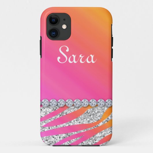 Zebra Bling iPhone 5 Hoesje Hoesje Cute Oranje Roz (Achterkant)