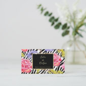 Zebra Bloem Zwart Salon Visitekaartje (Staand voorkant)