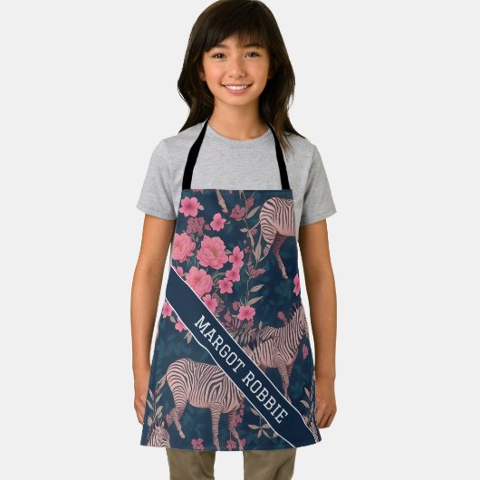 Zebra Bloemen Kleurrijk Gepersonaliseerd Patroon Schort (Insitu)