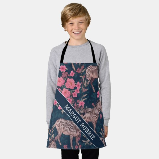 Zebra Bloemen Kleurrijk Gepersonaliseerd Patroon Schort (Gedragen)