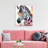 Zebra Bloemen Waterverf Kunst Canvas Afdruk (Insitu (Woonkamer))