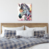 Zebra Bloemen Waterverf Kunst Canvas Afdruk (Insitu (Slaapkamer))