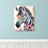Zebra Bloemen Waterverf Kunst Canvas Afdruk (Insitu (Houten vloer))