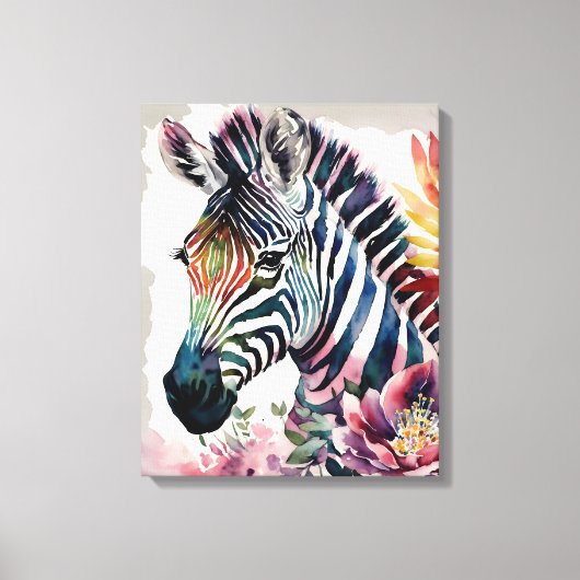 Zebra Bloemen Waterverf Kunst Canvas Afdruk (Voorkant)