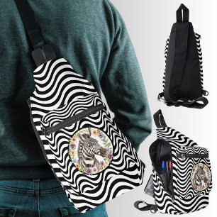 Zebra Bloemenkrans zwart wit golvende strepen Sling Bag