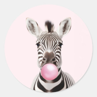 Zebra Blowing Pink Bubble Gum Speelse Digitale Kun Ronde Sticker