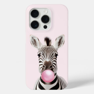 Zebra Blowing Pink Bubble Gum Speelse Kunst iPhone 15 Pro Case