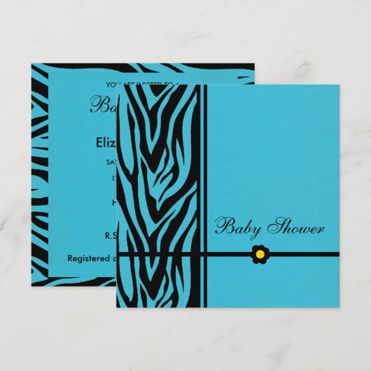 Zebra Blue-Baby shower Boy Kaart (Voorkant / Achterkant)
