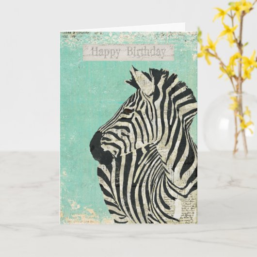  Zebra Blue Birthday Kaart (Gele Bloem)