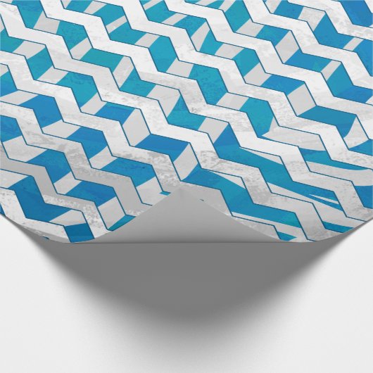 Zebra Blue en White Chevron Cadeaupapier (Hoek)