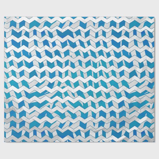 Zebra Blue en White Chevron Cadeaupapier (Vlak)