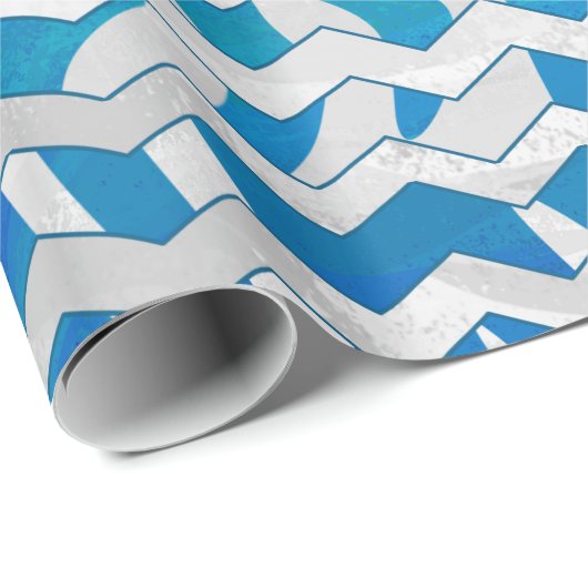 Zebra Blue en White Chevron Cadeaupapier (Rol Hoek)