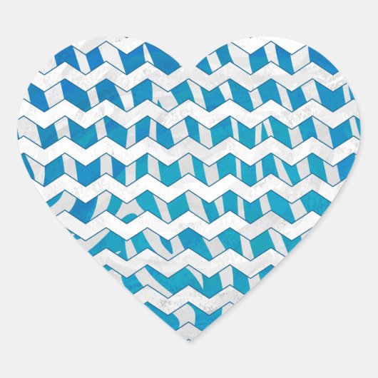 Zebra Blue en White Chevron Hart Sticker (Voorkant)