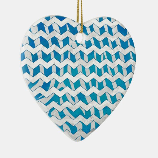 Zebra Blue en White Chevron Keramisch Ornament (Rechts)