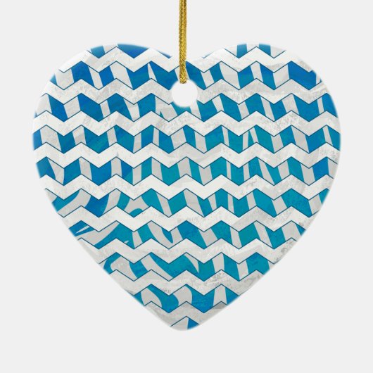 Zebra Blue en White Chevron Keramisch Ornament (Achterkant)