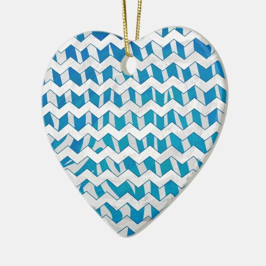 Zebra Blue en White Chevron Keramisch Ornament (Links)